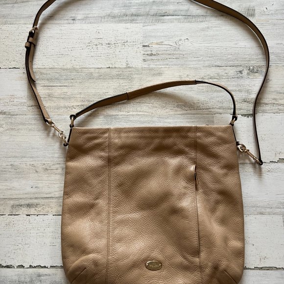 COACH Isabelle Tan Beige Pebbled Leather Shoulder Bag F34511 14"x13" zip front - Picture 1 of 12